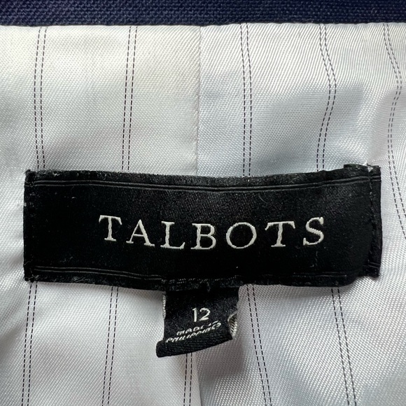 Talbots Women's 12 Navy Blue Double Breasted Cotton Blend Chino Blazer Jacket - Picture 3 of 5